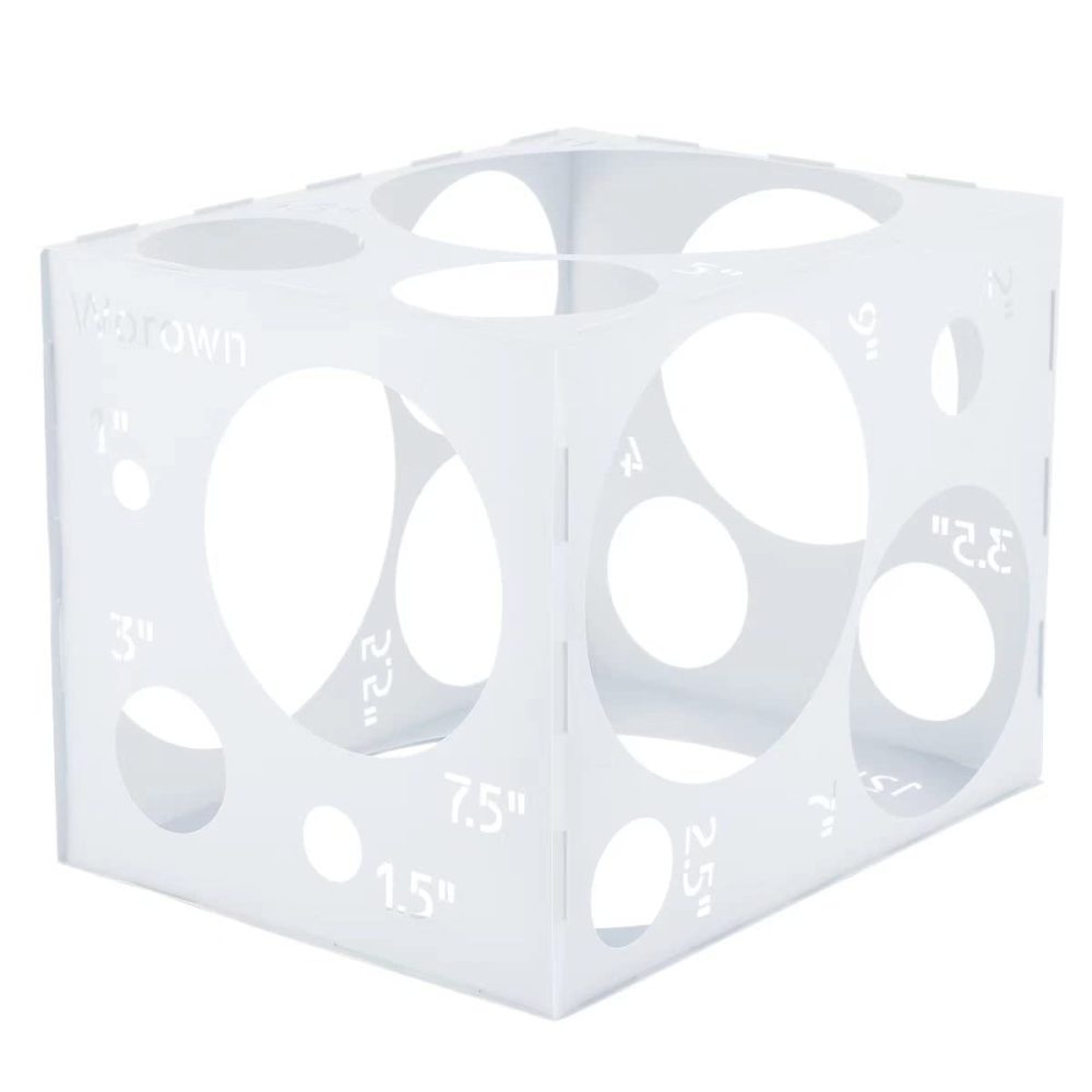 Worown 18 Holes Collapsible White Plastic Balloon Sizer Box, Balloon Sizer Cube, Balloon Size Measurement Tools for Balloon Decorations, Balloon Arches (0-12 Inch)