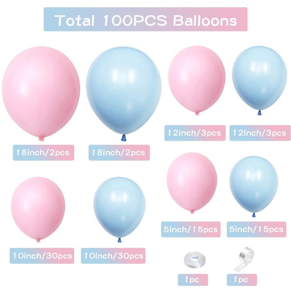 Pink Blue Balloons Arch Kit 100PC Light Blue and Pink Balloons Garland Arch for Boy or Girl Gender Reveal Party Decorations Baby Shower Christening Party Supplies - Image 5