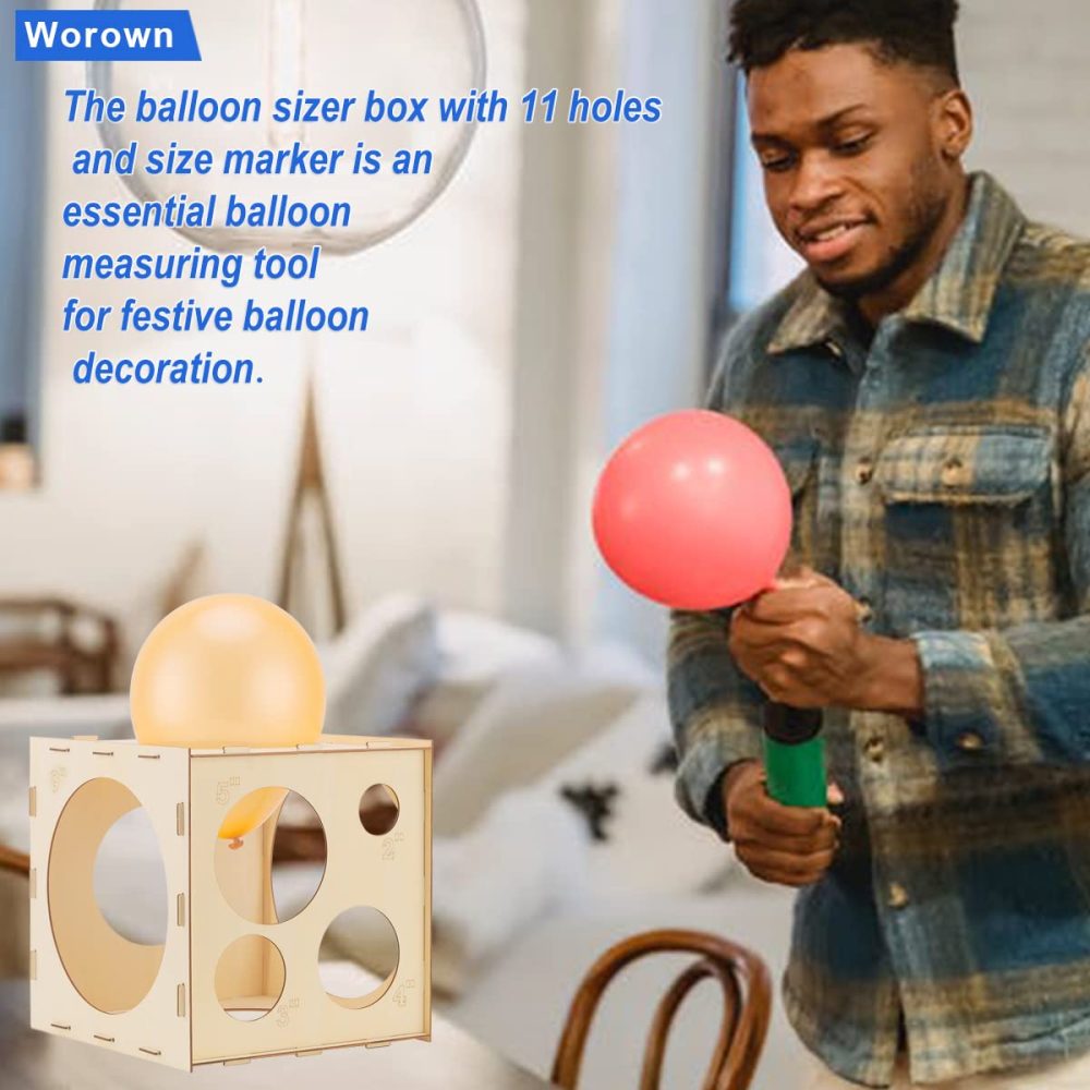 Worown 11 Holes Collapsible Wood Balloon Sizer Box Cube, Balloon Size Measurement Tool for Balloon Arches (2-10 Inch) - Image 3