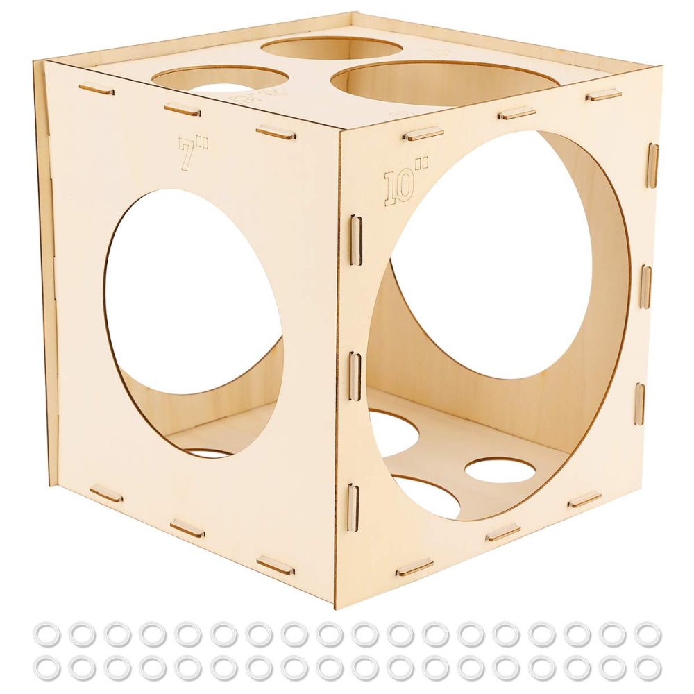 Worown 11 Holes Collapsible Wood Balloon Sizer Box Cube, Balloon Size Measurement Tool for Balloon Arches (2-10 Inch)