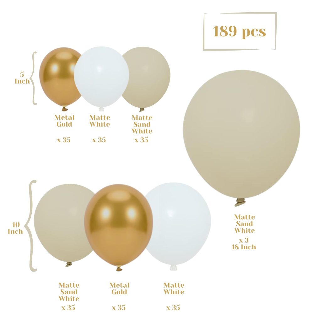 afa 189 Pcs White Gold Balloon Arch kit Gold White Sand Balloon Garland Kit for Birthdays, Wedding, Anniversary, Baby shower Decoration - Image 7