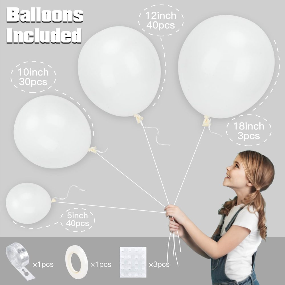 BIQIQI 113pcs White Party Balloon Arch Kit, Pastel White Latex Balloon Set for Baby Shower Birthday Celebration Party Decoration (Milk White) - Image 7