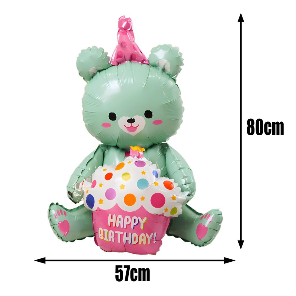 LHLZNB birthday decoration balloon jumbo happy birthday balloons，birthday decoration，party decorations，Freestanding birthday balloon in gold，Colourful and unique (Green Cake Bear) - Image 5