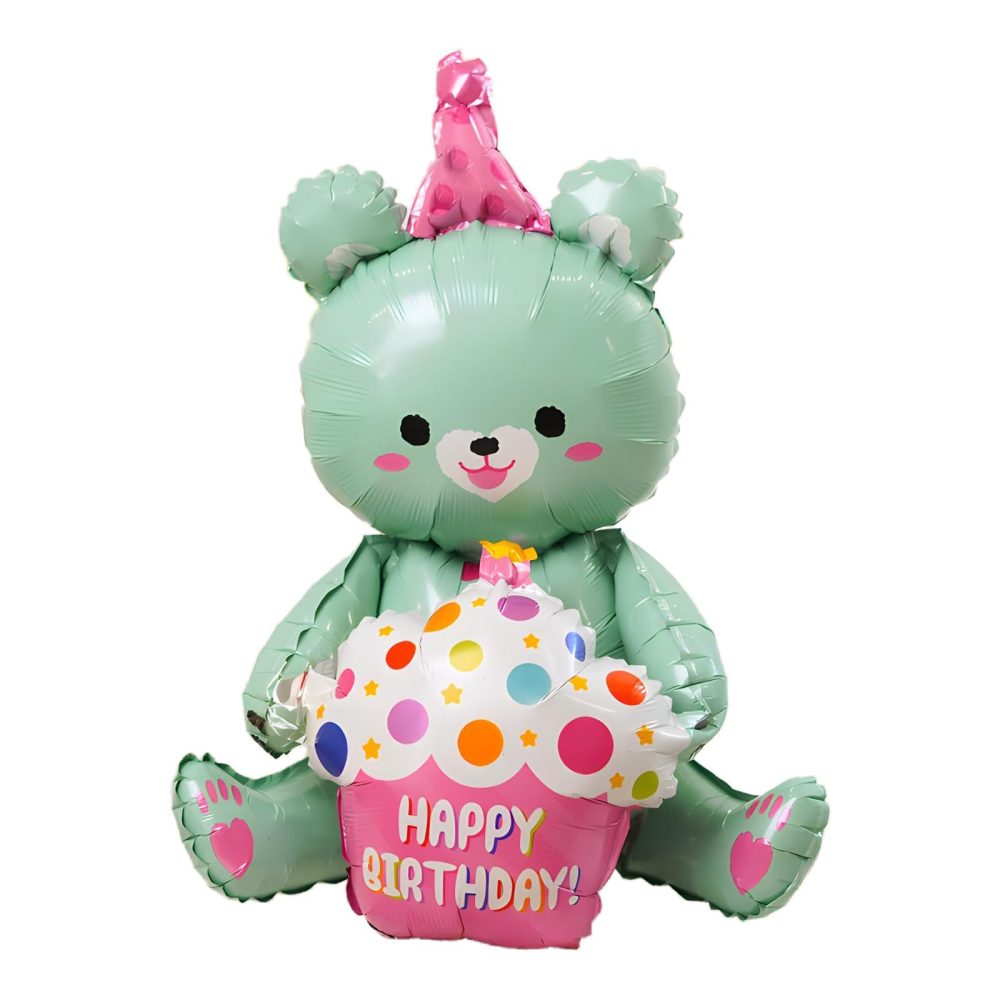 LHLZNB birthday decoration balloon jumbo happy birthday balloons，birthday decoration，party decorations，Freestanding birthday balloon in gold，Colourful and unique (Green Cake Bear)