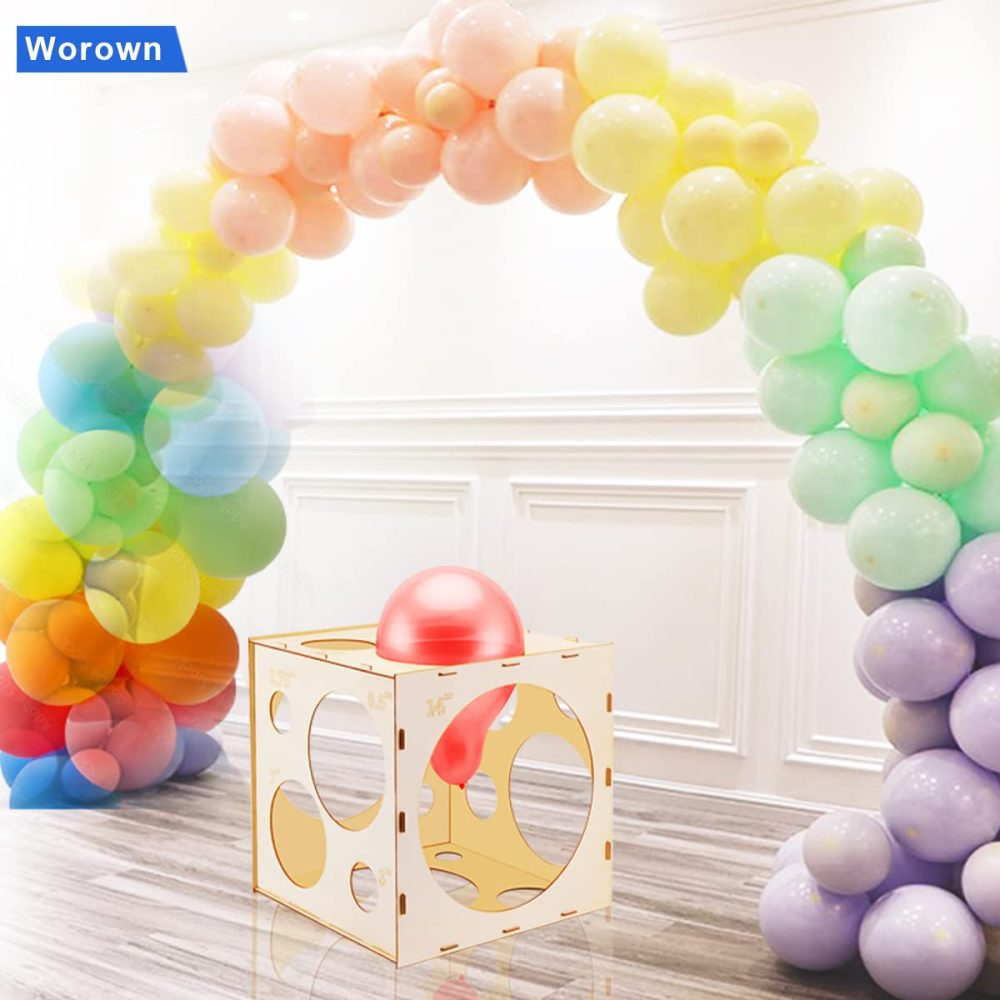 Worown 11 Holes Collapsible Wood Balloon Sizer Box Cube, Balloon Size Measurement Tool for Balloon Arches (2-10 Inch) - Image 2