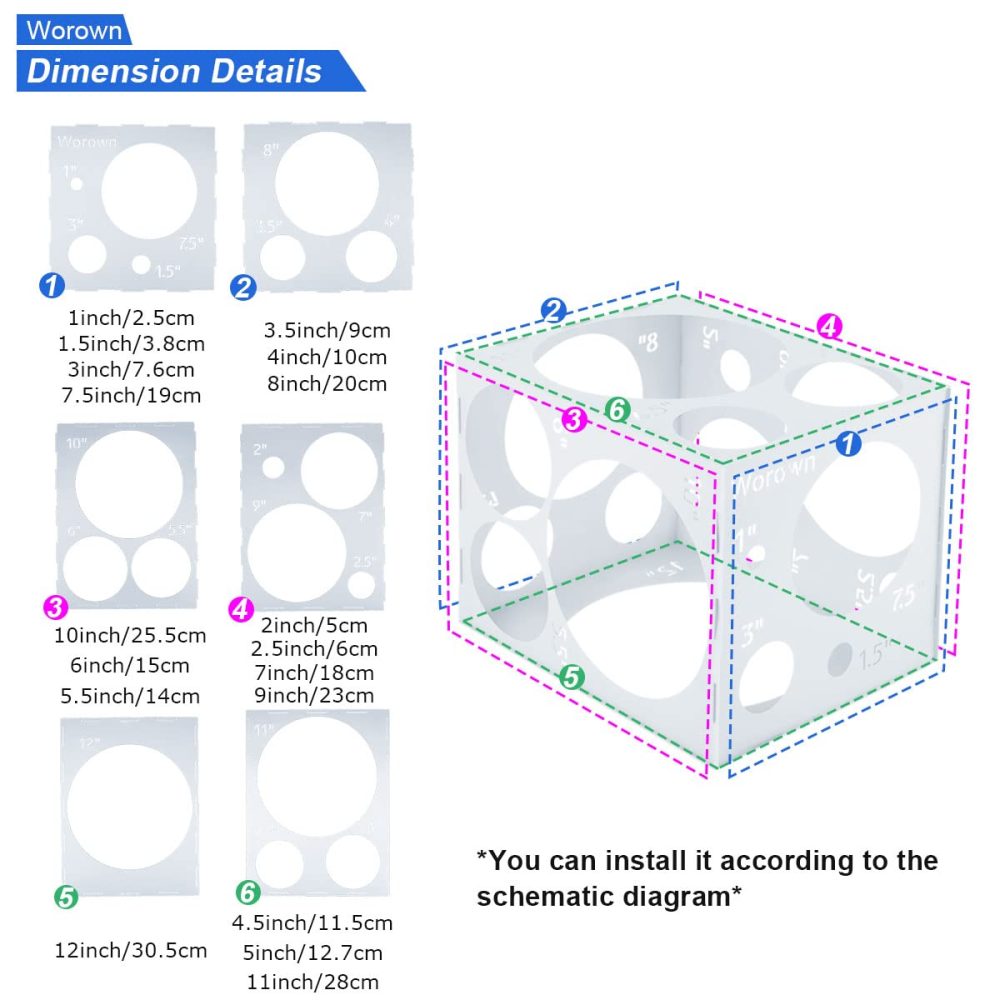 Worown 18 Holes Collapsible White Plastic Balloon Sizer Box, Balloon Sizer Cube, Balloon Size Measurement Tools for Balloon Decorations, Balloon Arches (0-12 Inch) - Image 6