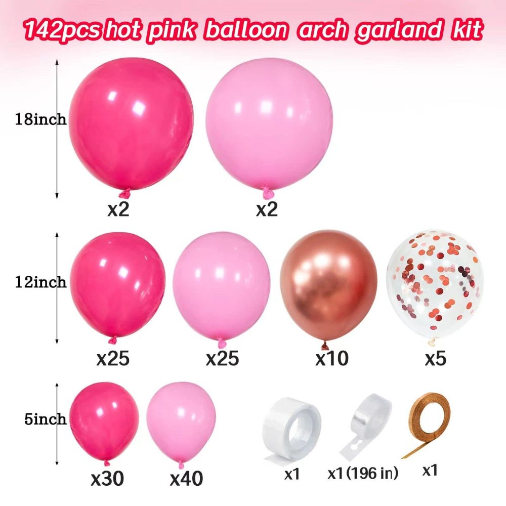 Pink Balloon Arch Kit, 142pcs Hot Pink Rose Gold Balloons Garland Arch with Confetti Balloons for Girls Birthday Bridal Baby Shower Valentine's Day Princess Theme Party Background Decorations Supplies - Image 7