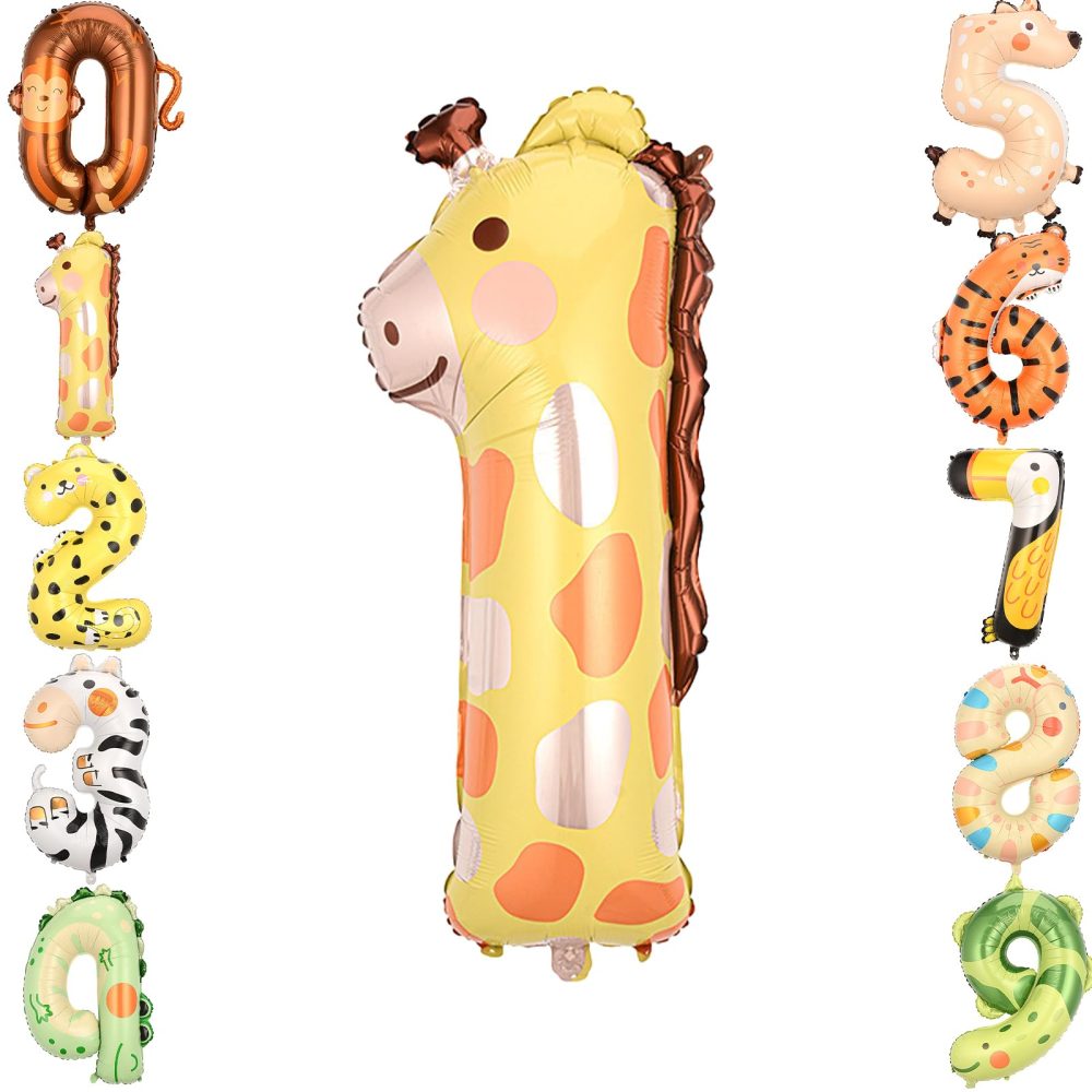 Zayin 40 Inch Yellow Giraffe Number 1 Balloon Giant Jungle Safari Animals Theme Balloons Foil 0-9 Large Balloons for Boy Girls Baby for Anniversary 1st Birthday Party Celebration Decorations Supplies