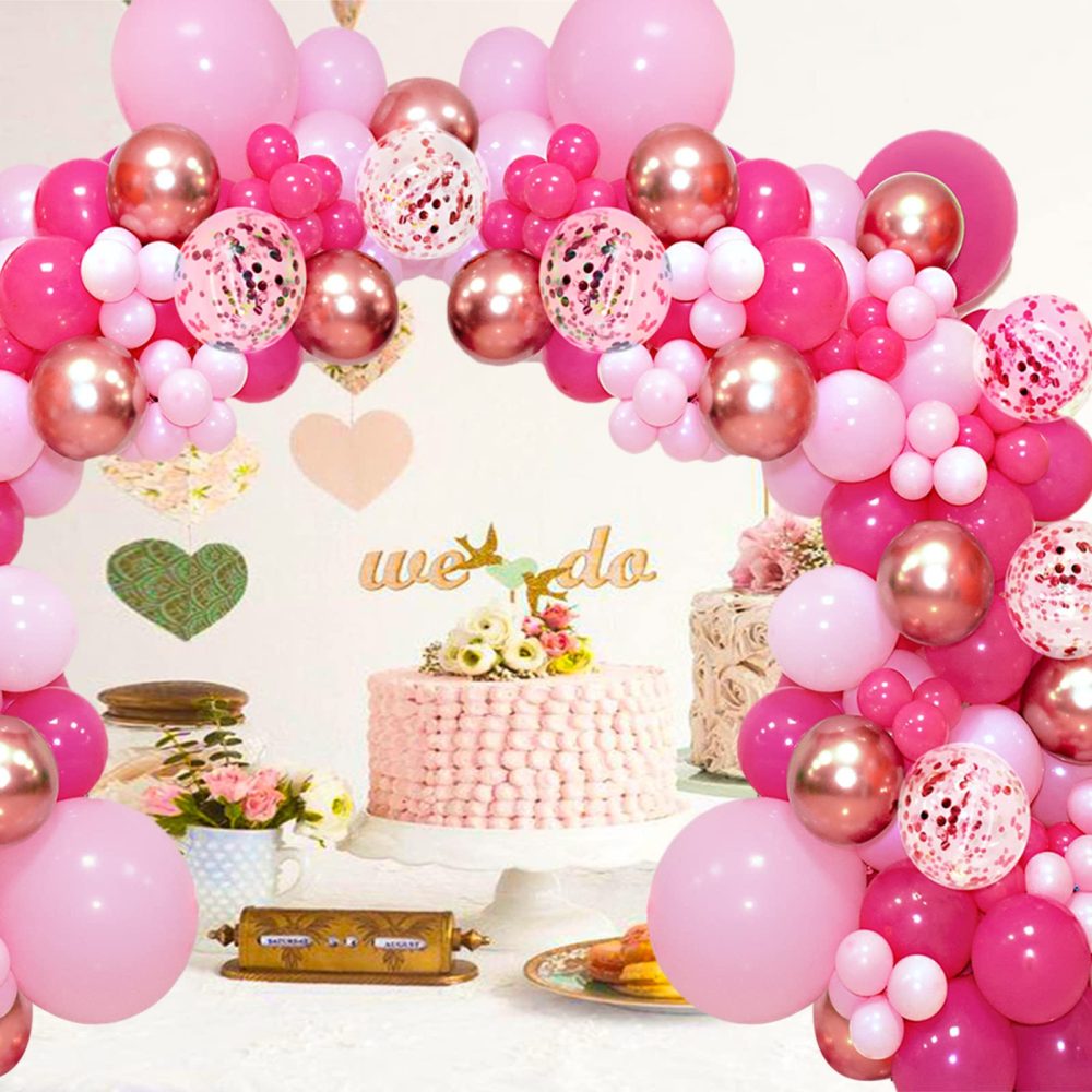 Pink Balloon Arch Kit, 142pcs Hot Pink Rose Gold Balloons Garland Arch with Confetti Balloons for Girls Birthday Bridal Baby Shower Valentine's Day Princess Theme Party Background Decorations Supplies - Image 8