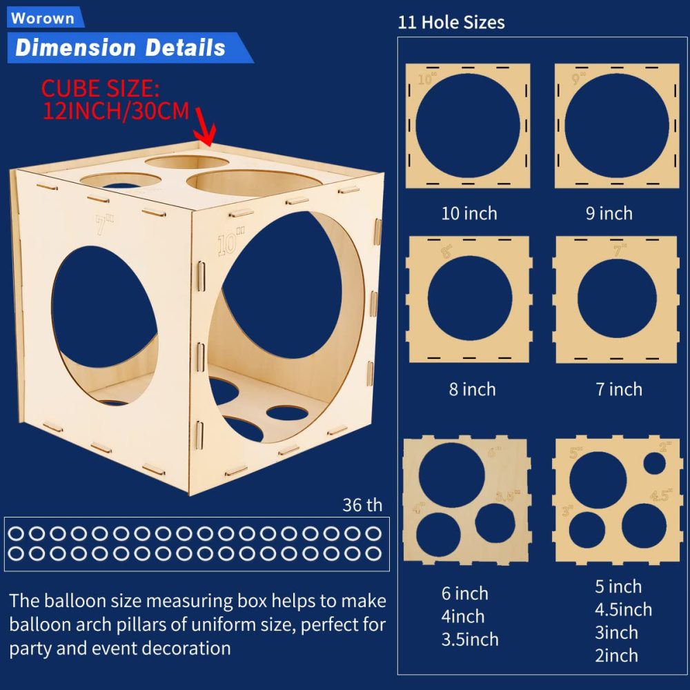 Worown 11 Holes Collapsible Wood Balloon Sizer Box Cube, Balloon Size Measurement Tool for Balloon Arches (2-10 Inch) - Image 7