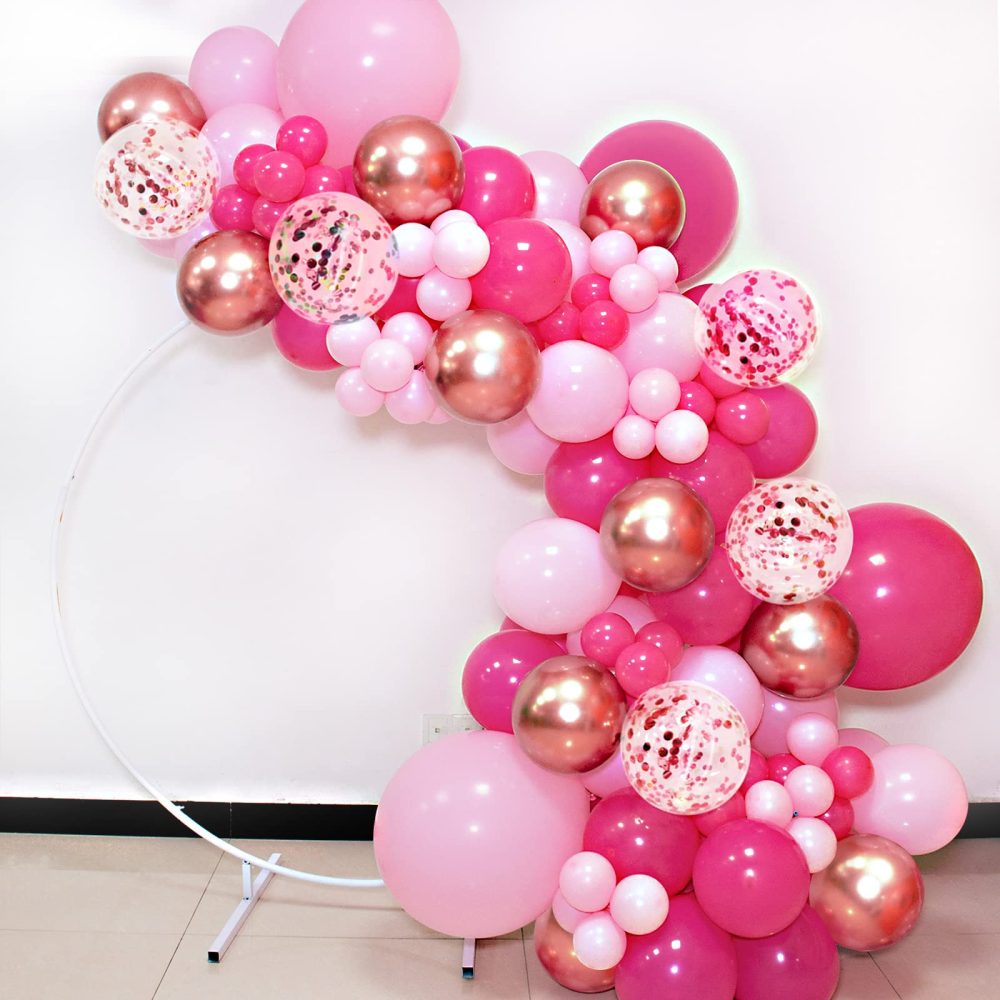 Pink Balloon Arch Kit, 142pcs Hot Pink Rose Gold Balloons Garland Arch with Confetti Balloons for Girls Birthday Bridal Baby Shower Valentine's Day Princess Theme Party Background Decorations Supplies - Image 2