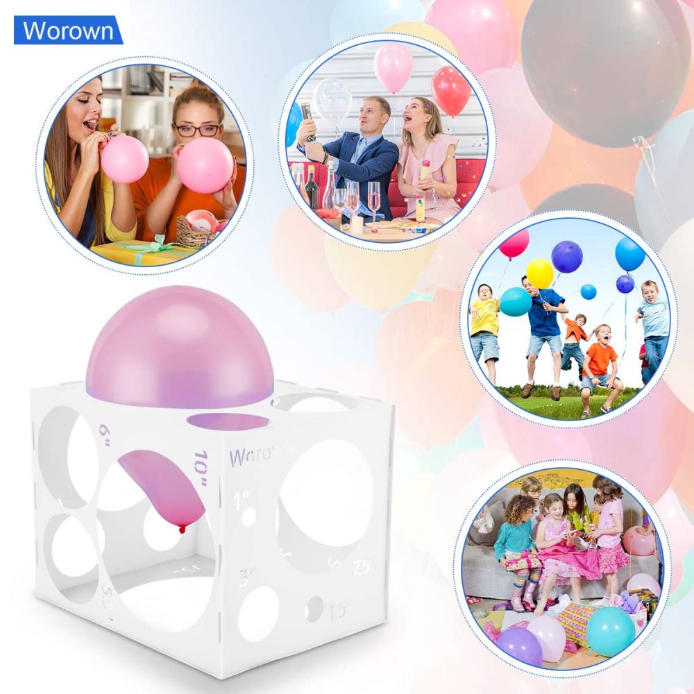 Worown 18 Holes Collapsible White Plastic Balloon Sizer Box, Balloon Sizer Cube, Balloon Size Measurement Tools for Balloon Decorations, Balloon Arches (0-12 Inch) - Image 4