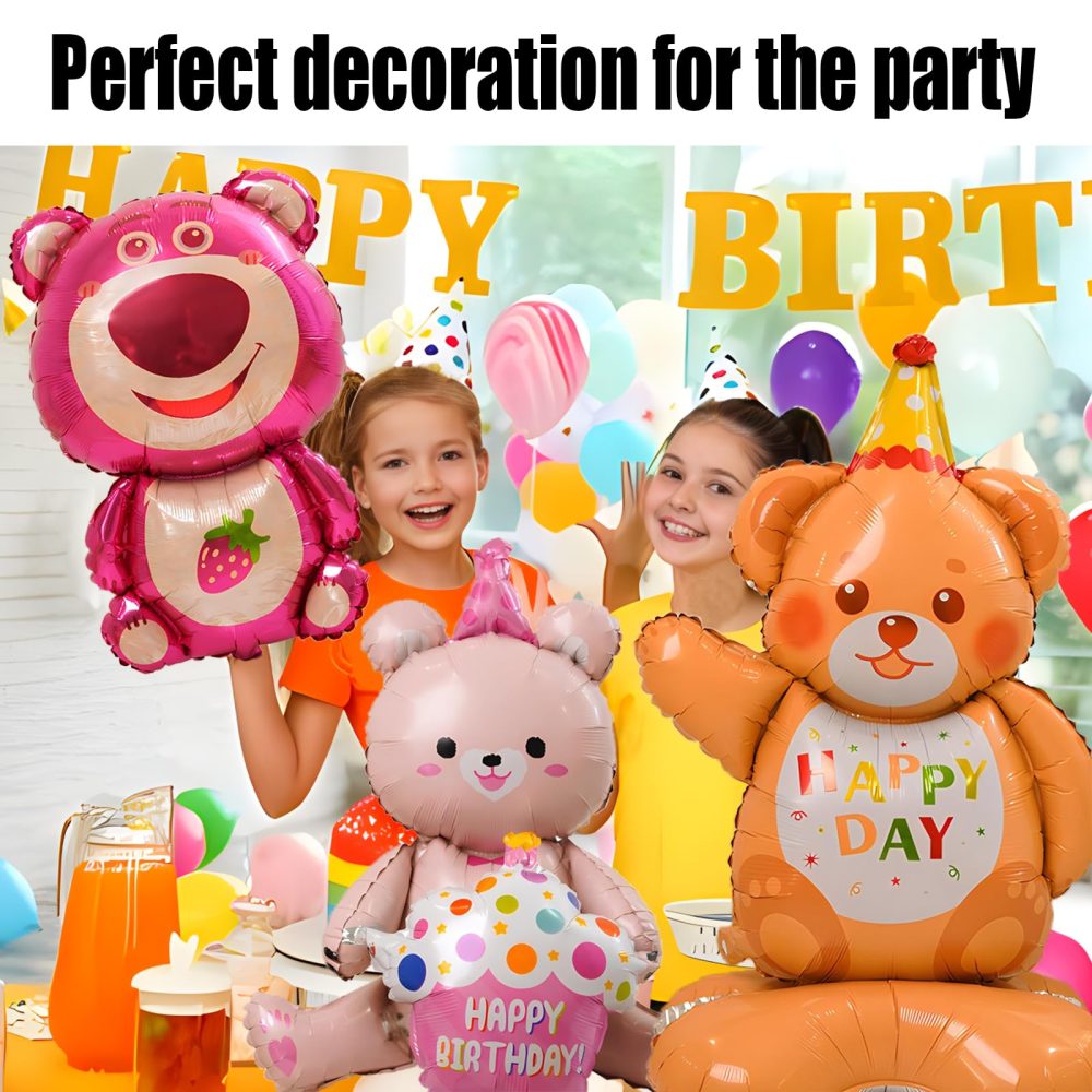 LHLZNB birthday decoration balloon jumbo happy birthday balloons，birthday decoration，party decorations，Freestanding birthday balloon in gold，Colourful and unique (Green Cake Bear) - Image 2