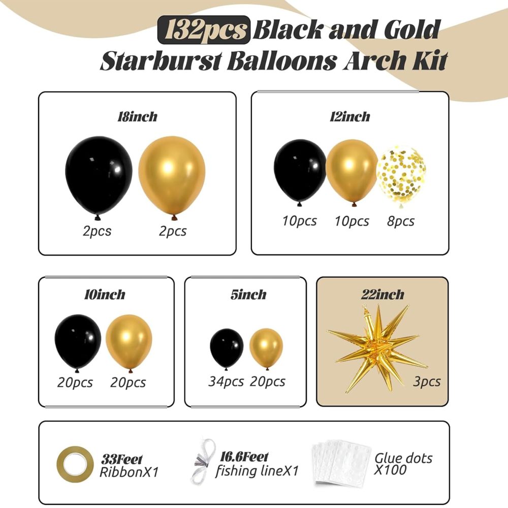 132PCS Black and Gold Balloon Arch Kit - Black and Gold Party Decorations,Black and Gold Graduation Decorations,Graduation Balloon Arch,Graduation Balloons,Anniversary Birthday Party Decorations - Image 7