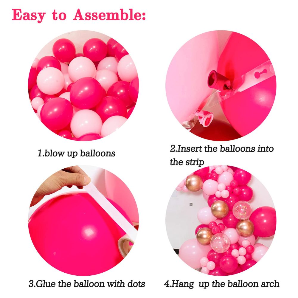 Pink Balloon Arch Kit, 142pcs Hot Pink Rose Gold Balloons Garland Arch with Confetti Balloons for Girls Birthday Bridal Baby Shower Valentine's Day Princess Theme Party Background Decorations Supplies - Image 6