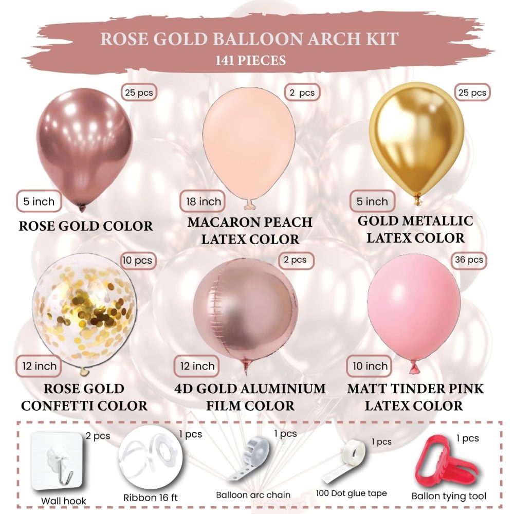 KISVA 141pcs Rose Gold Balloon Arch Kit, Multiple Sized Arch Garland Kit With Rose Gold Balloons, Pink Balloon Arch Kit For Girls, Women Birthday Party Decoration, Baby Shower & Bridal Shower - Image 7