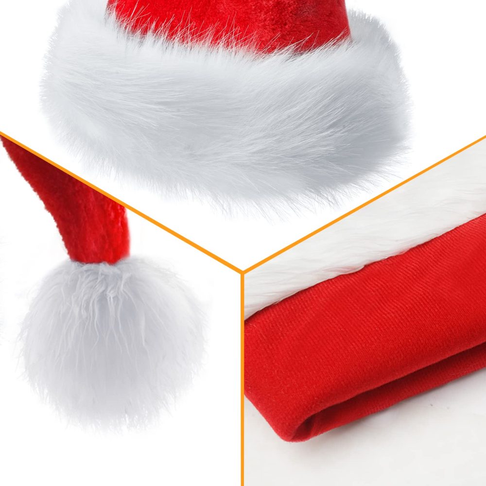 BSVI Christmas Hat, Santa Hat Holiday for Adults Unisex Velvet Comfort Extra Thicken Fur Xmas Hat for New Year Festive Party (Santa Hat for Adult 1-pcs) - Image 9