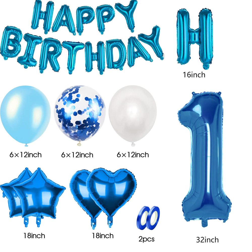 Blue 1st Birthday Decorations for Boys, Happy Birthday Foil Balloons Number 1 Balloons Set with Happy Birthday Banners for Girls Boys 1st Birthday Baby Shower Decorations - Image 5