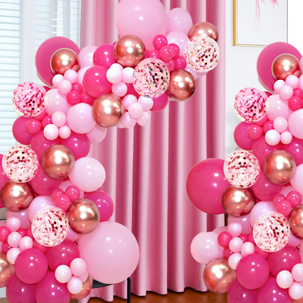 Pink Balloon Arch Kit, 142pcs Hot Pink Rose Gold Balloons Garland Arch with Confetti Balloons for Girls Birthday Bridal Baby Shower Valentine's Day Princess Theme Party Background Decorations Supplies - Image 3