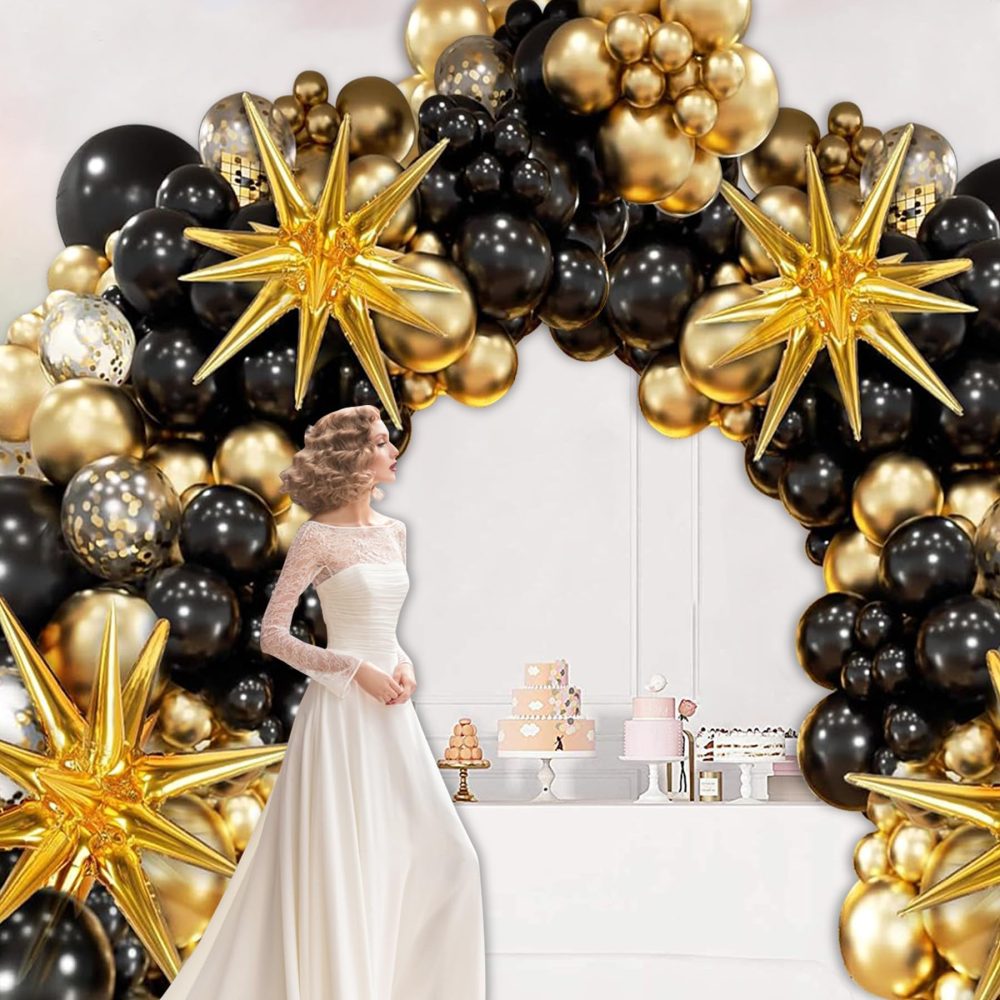 132PCS Black and Gold Balloon Arch Kit - Black and Gold Party Decorations,Black and Gold Graduation Decorations,Graduation Balloon Arch,Graduation Balloons,Anniversary Birthday Party Decorations - Image 5