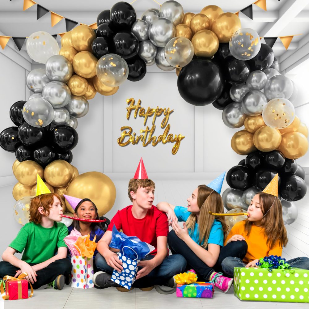 Black Gold Balloon Arch Kit - 166 Pcs Black Gold Silver Balloon Garland Kit with Confetti Balloons - Birthday Balloons Arch for Birthday Party Decorations, Graduation, Wedding, Anniversary, New Year - Image 5