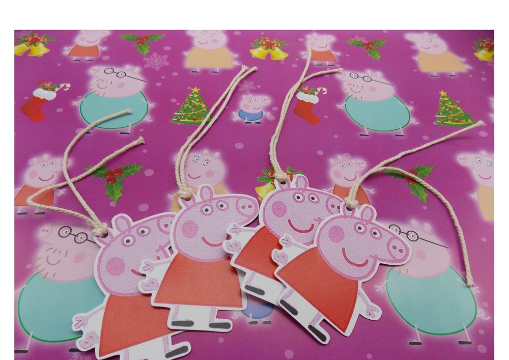 4 Sheets 4 Tags Christmas Wrapping Paper Featuring Cartoon Character Peppa Pig - Image 2