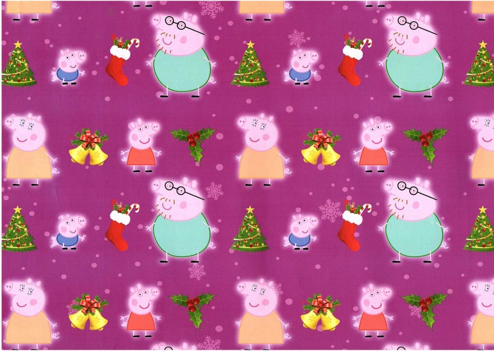 4 Sheets 4 Tags Christmas Wrapping Paper Featuring Cartoon Character Peppa Pig