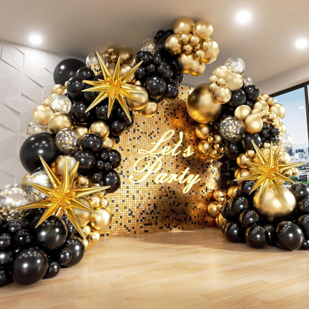 132PCS Black and Gold Balloon Arch Kit - Black and Gold Party Decorations,Black and Gold Graduation Decorations,Graduation Balloon Arch,Graduation Balloons,Anniversary Birthday Party Decorations