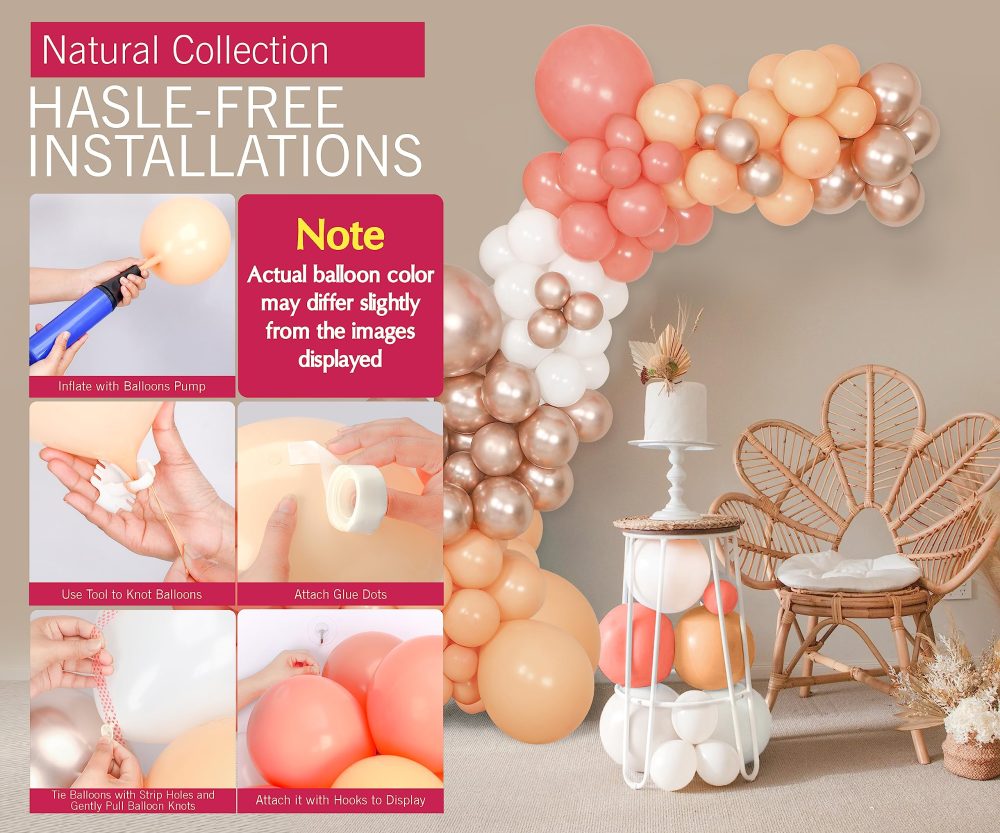 afa Balloon Arch Kit 183 Pcs (Ivory-Dusty Pink-Apricot-Champagne) Balloon Garland Kit for Birthdays, Wedding, Anniversary, Baby shower Decoration - Image 7