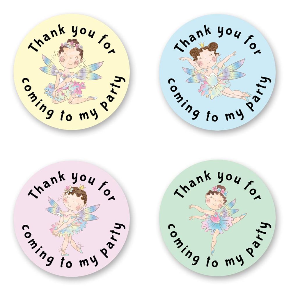 40mm Princess Fairy Thank You for Coming to My Party Round Stickers for Party Bags & Sweet Cones (24 x Stickers)