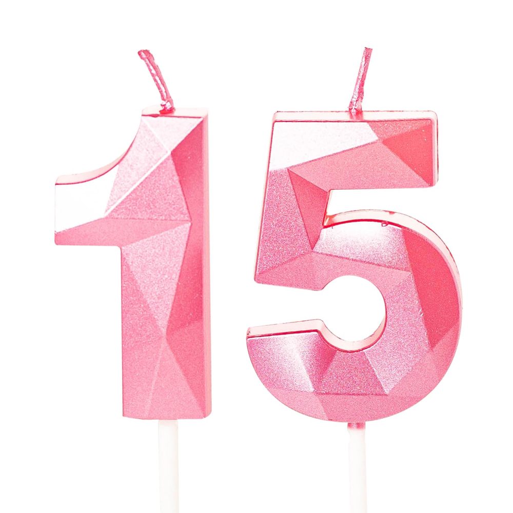 15th Birthday Candles Pink Number 15 Candles for Birthday Cake, Pink 15 Birthday Candles 15th Candles for Cake, 15th Birthday Cake Candles Cake Toppers for 15 Year Old Girls Pink