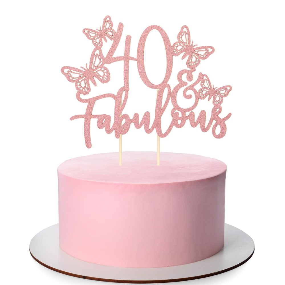 CHEERYMAGIC 40th Birthday Cake Topper, 40 & Fabulous Cake Topper, Rose Gold Glitter Fourty and Fabulous Cake Decorations for 40th Birthday Wedding Anniversary Party Supplies A9SFCP (40th Birthday)