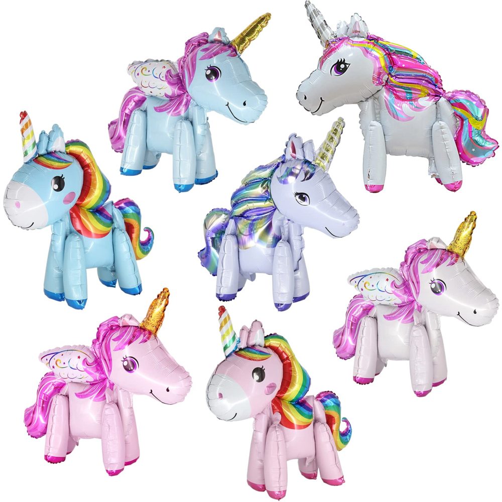 HAOSEA 7pcs 3D Unicorn Balloons Aluminum Foil Balloons Walking 3D Stereo Cartoon Unicorn Balloons for Birthday Party Wedding Baby Shower Decoration Supplies