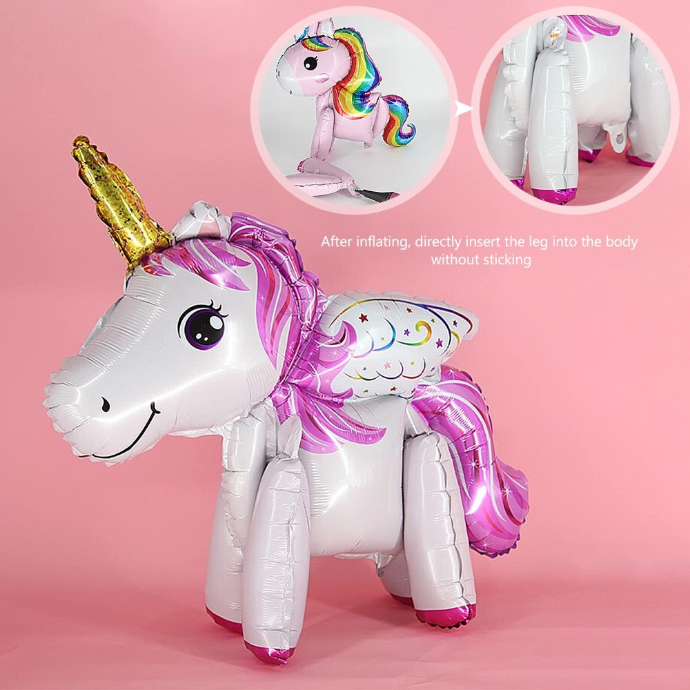 HAOSEA 7pcs 3D Unicorn Balloons Aluminum Foil Balloons Walking 3D Stereo Cartoon Unicorn Balloons for Birthday Party Wedding Baby Shower Decoration Supplies - Image 5