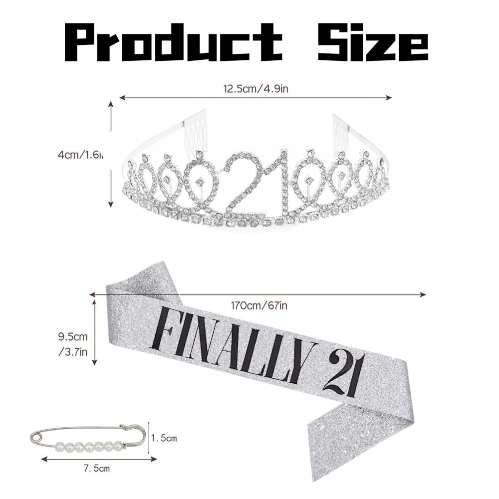 21st Birthday Sash - Silver 21st Birthday Sash And Tiara Pearl Pins, 21 Sash Birthday Sash, 21st Birthday Sash For Her, Girls 21st Birthday Gifts, 21st Birthday Decorations For Her Tiara - Image 6