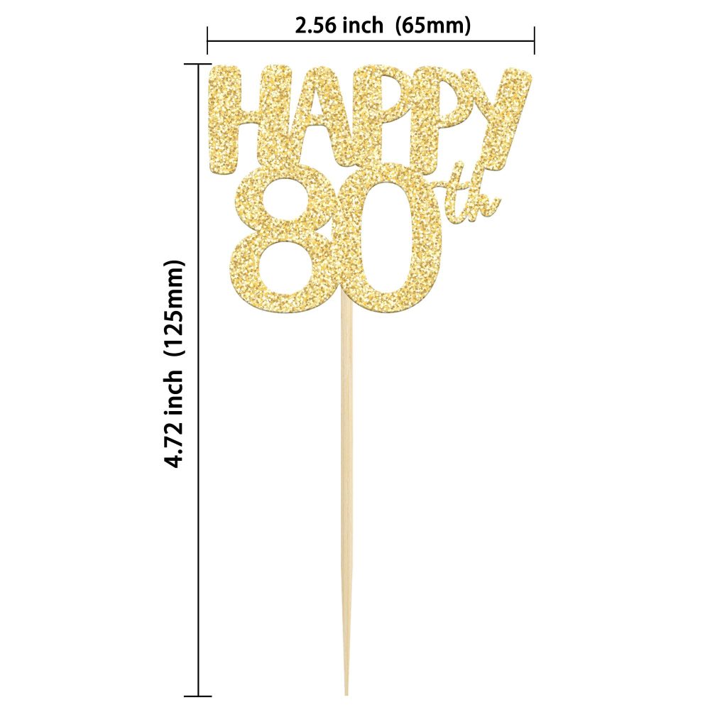 Gyufise 24Pcs Happy 80th Cupcake Toppers Cheers to 80 Birthday Cake Toppers Gold Glitter 80 Cake Topper Picks Birthday Cake Decoration for Birthday Party Anniversary Celebration Supplies - Image 7