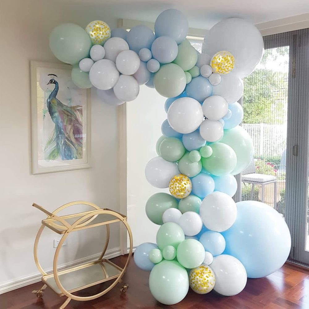 Mint Green Balloons, 30 Pack 12 Inch Macaron Green Light Blue Pastel White Helium Latex Balloons Candy Green Blue White Balloon for Pastel Birthday Baby Shower Christmas Party Decorations - Image 2