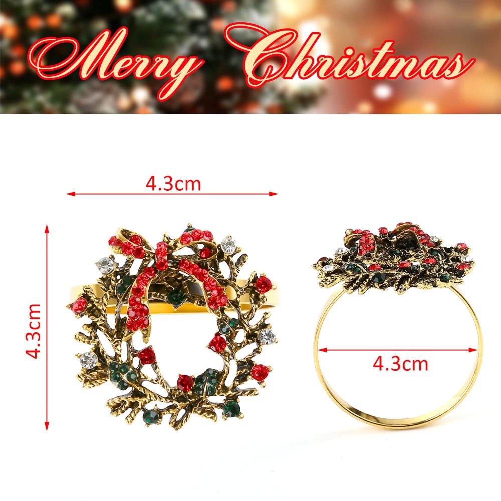 Kesote 6Pcs Christmas Wreath Napkin Rings, Christmas Themed Napkin Holder Napkin Buckles for Xmas Holiday Wedding Party Dinner Table Decoration - Image 6