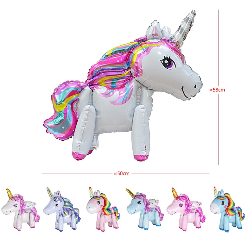 HAOSEA 7pcs 3D Unicorn Balloons Aluminum Foil Balloons Walking 3D Stereo Cartoon Unicorn Balloons for Birthday Party Wedding Baby Shower Decoration Supplies - Image 7