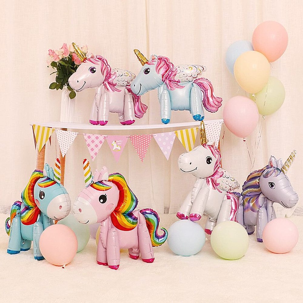 HAOSEA 7pcs 3D Unicorn Balloons Aluminum Foil Balloons Walking 3D Stereo Cartoon Unicorn Balloons for Birthday Party Wedding Baby Shower Decoration Supplies - Image 2