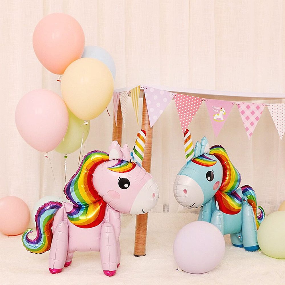 HAOSEA 7pcs 3D Unicorn Balloons Aluminum Foil Balloons Walking 3D Stereo Cartoon Unicorn Balloons for Birthday Party Wedding Baby Shower Decoration Supplies - Image 3