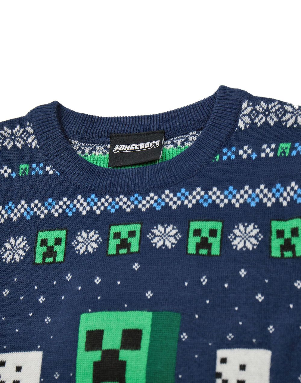 Minecraft Boys Christmas Jumper | Kids Creeper & Snow Golem Characters Graphic Knitted Sweater in Blue | Childrens Selburose Pattern Festive Jumper with Snowmen | Mojang Video Game Merchandise Gift - Image 5