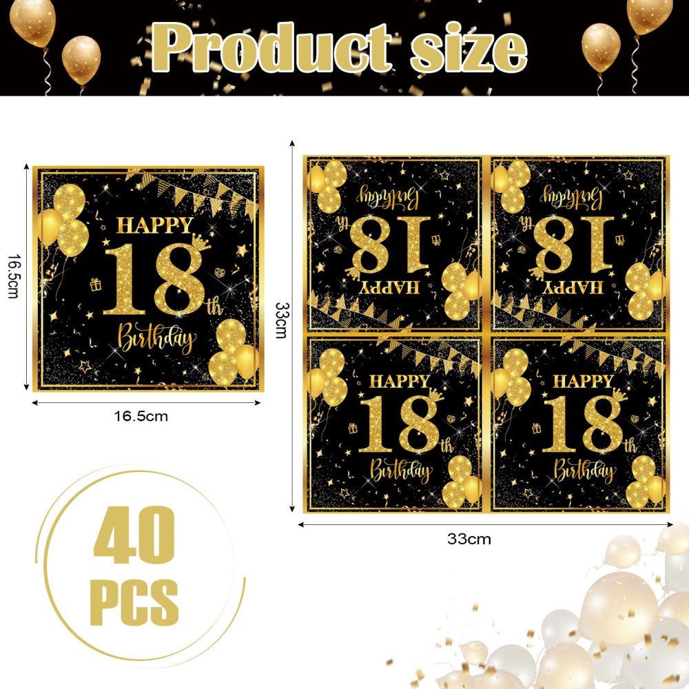 Wentsent 18th Birthday Napkins, 40pcs Black Gold Happy 18th Birthday Party Napkins Table Decoration for Women Men, 18th Table Napkins for Him Her - Image 6