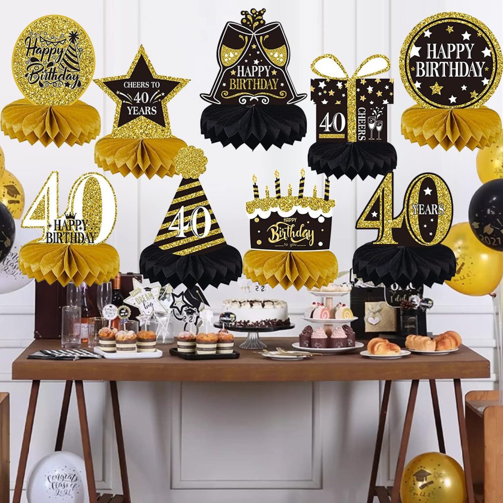 9 Pieces 40th Birthday Decorations for Men Women Black Gold 40th Birthday Centerpieces for Tables Decorations Forty Years Birthday Party Decoration Supplies (40th-Birthday) - Image 2