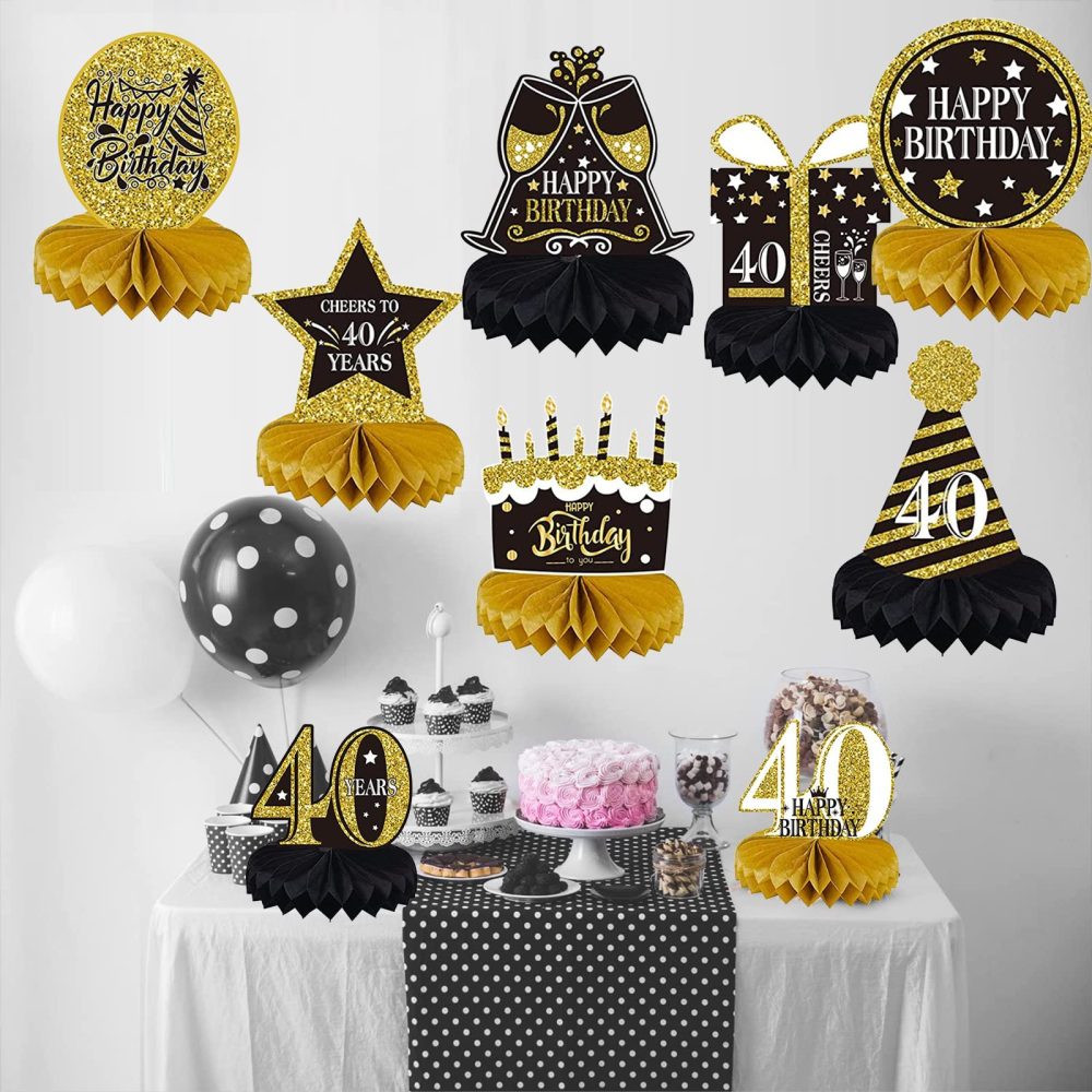 9 Pieces 40th Birthday Decorations for Men Women Black Gold 40th Birthday Centerpieces for Tables Decorations Forty Years Birthday Party Decoration Supplies (40th-Birthday) - Image 4