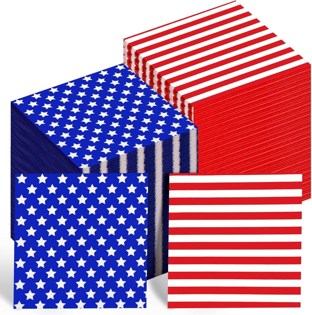 American Party Decorations 96Pcs American Flag Napkins Red White and Blue Paper Napkins Stars and Strips Cocktail Napkins for Veterans Day Election 4th of July Independence Day Decorations (Blue)