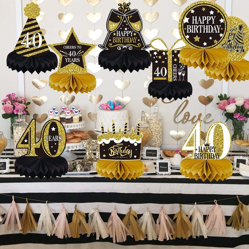 9 Pieces 40th Birthday Decorations for Men Women Black Gold 40th Birthday Centerpieces for Tables Decorations Forty Years Birthday Party Decoration Supplies (40th-Birthday) - Image 5