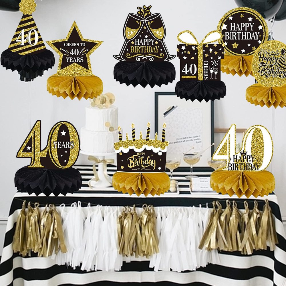 9 Pieces 40th Birthday Decorations for Men Women Black Gold 40th Birthday Centerpieces for Tables Decorations Forty Years Birthday Party Decoration Supplies (40th-Birthday)