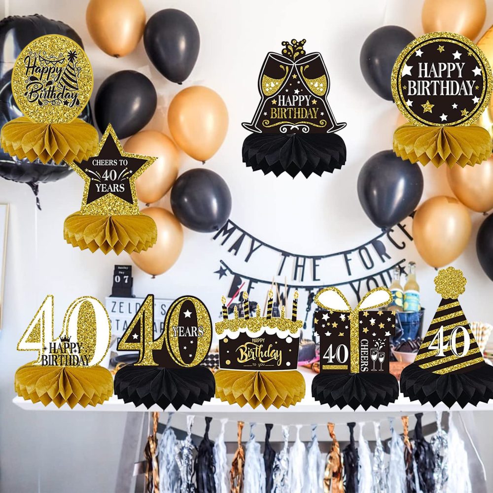 9 Pieces 40th Birthday Decorations for Men Women Black Gold 40th Birthday Centerpieces for Tables Decorations Forty Years Birthday Party Decoration Supplies (40th-Birthday) - Image 3