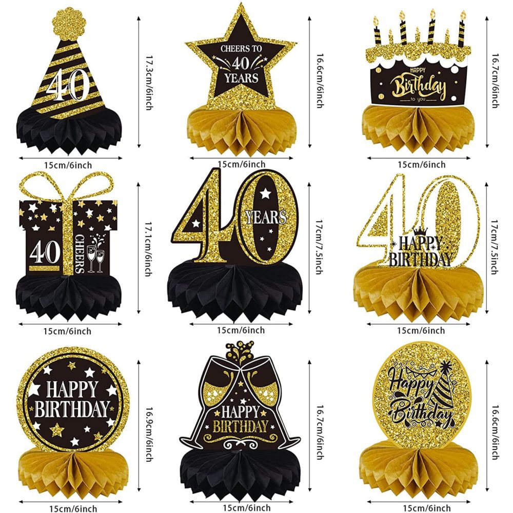 9 Pieces 40th Birthday Decorations for Men Women Black Gold 40th Birthday Centerpieces for Tables Decorations Forty Years Birthday Party Decoration Supplies (40th-Birthday) - Image 7